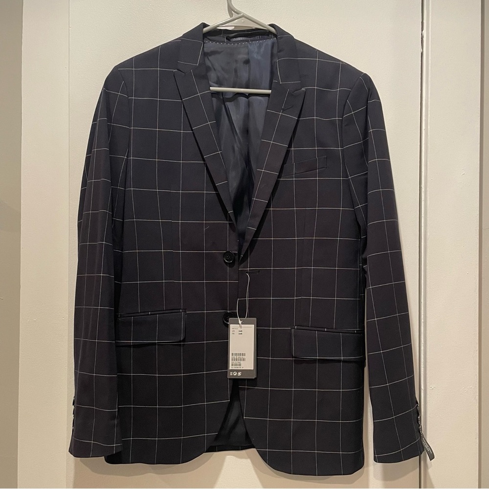 navy windowpane check blazer